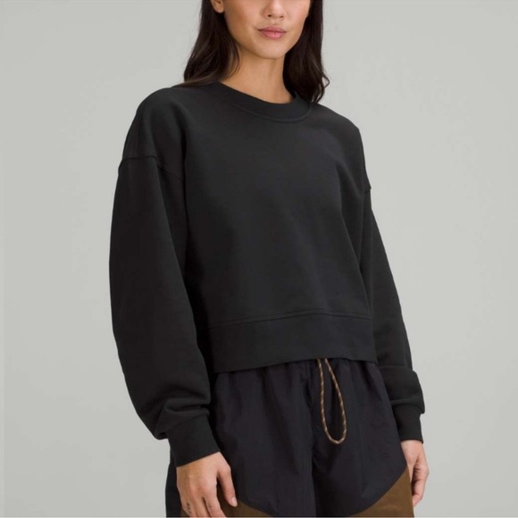 lululemon athletica Tops - Lululemon Perfectly Oversized Cropped Crew - Terry Black - Size 4